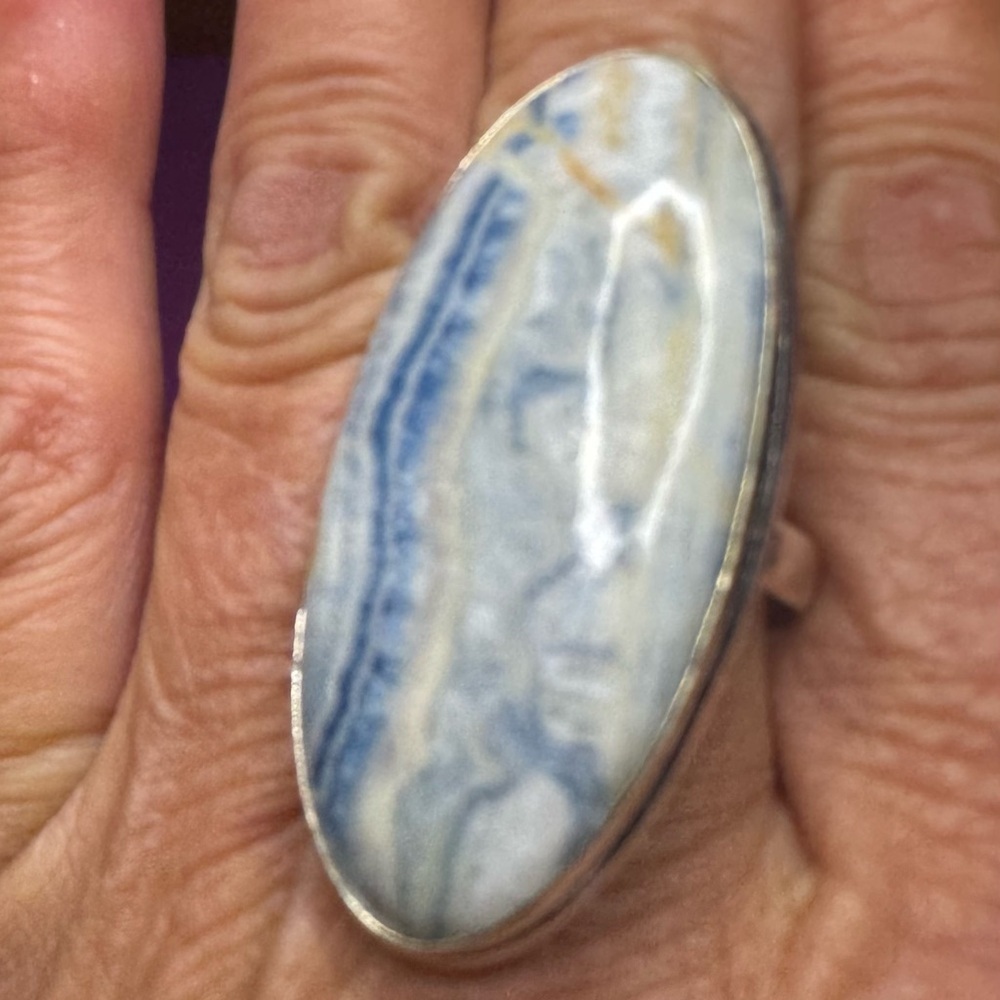 Blue Scheelite 925 Silver Plated Gemstone. Ring US 8